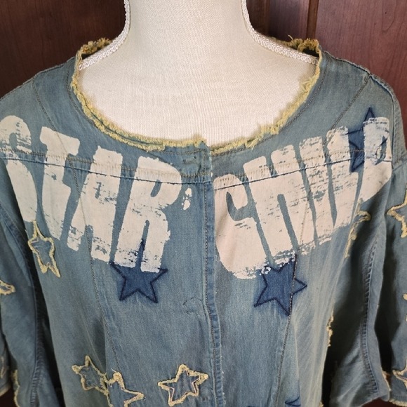 Magnolia Pearl Denim Star Child Rainbow Maxi Kimono Duster Jacket - Picture 9 of 12